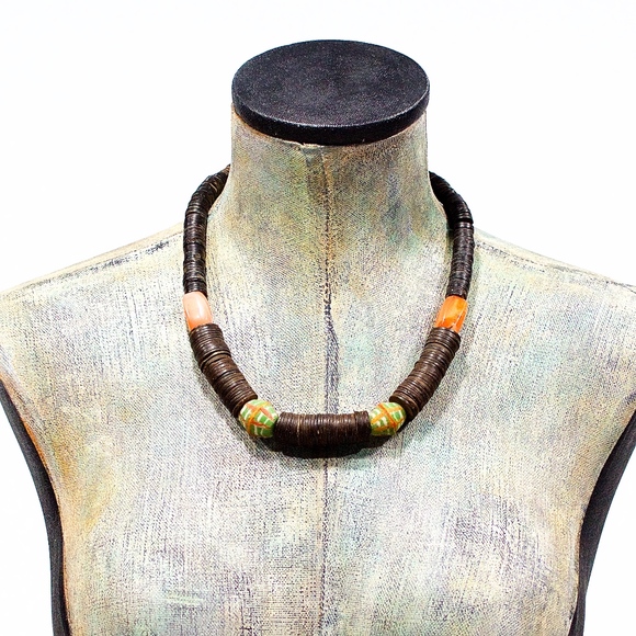 VTG Old African Trade Bead Tribal Ethnic Necklace - Picture 1 of 2
